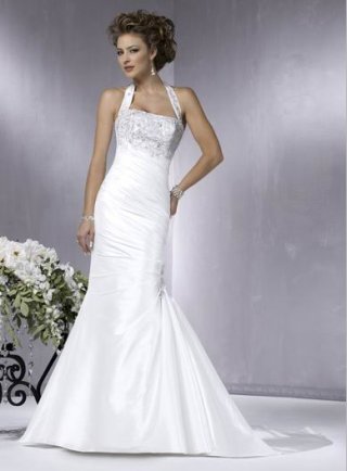 Cheap Embroidery Halter Strap Square Simple Designer Floor length Mermaid Wedding Gown