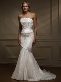 Discount Strapless Wrinkle Embroidery Mermaid Floor length Satin/ Taffeta Wedding Gown