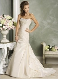 Embroidery Strapless Pleated Train Asymmetrical Design Floor length Mermaid Wedding Gown