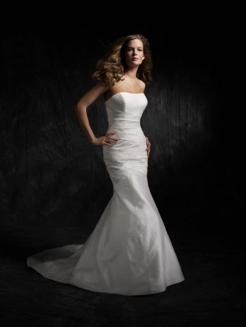 White Satin Discount Strapless Mermaid Simple Glamorous Floor length Wedding Gown Under 150