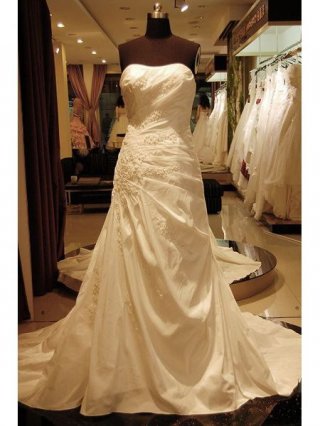 Mellow Floor Length A-Line Strapless Low Back Sweep Train With Applique,Bandage Wedding Dresses WDresses00718