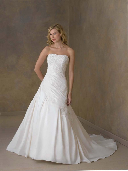 Mellow Floor Length A-Line Strapless Low Back Sweep Train With Embroidery,Bandage Wedding Dresses WDresses01011
