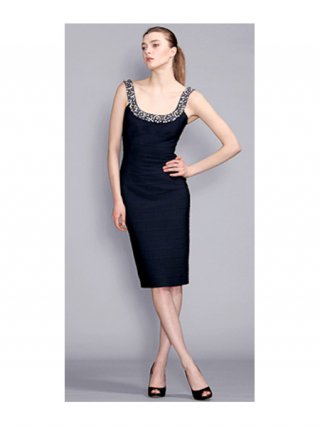 Black Beaded Straps Slim Tea length Corset Satin Homecoming dress/ Cocktail Prom Dress at wholesale price