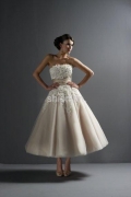 Ball Gown Strapless Ankle Length Satin & Tulle Bridal Gown