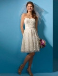 A-Line Sweetheart Knee Length Satin & Lace Bridal Gown
