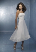 A-Line Strapless Tea Length Satin & Organza Informal Wedding Dress