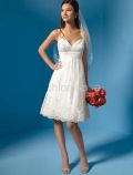 A-Line Spaghetti Straps Knee Length Satin & Organza Informal Wedding Dress