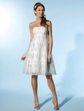 A-Line Strapless Knee Length Satin & Lace Bridal Gown