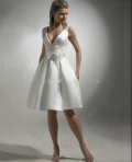Ball Gown V-Neck Knee Length Satin Informal Wedding Dress