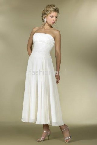 Column Strapless Ankle Length Elastic Satin & Chiffon Informal Wedding Dress