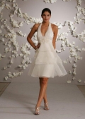 Empire Halter Knee Length Satin & Organza Bridal Gown