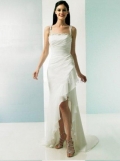 Sheath Straps Asymmetrical Satin & Chiffon Informal Wedding Dress