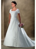 Modern Floor Length A-Line Short Sleeves Sweep Train With Embroidery,Bandage Wedding Dresses WDresses00991