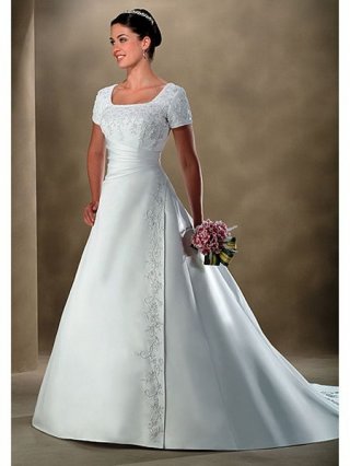 Modern Floor Length A-Line Short Sleeves Sweep Train With Embroidery,Bandage Wedding Dresses WDresses00991