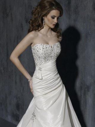 Modern Floor Length A-Line Strapless Low Back Sweep Train With Sequins,Bandage Wedding Dresses WDresses00893