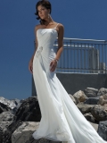 New Arrival Floor Length A Line One Shoulder Lace Up Sweep/Brush Train With Brooch,Ruffles Wedding Dresses