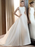 New Arrival Floor Length A Line Scoop Zipper Sweep/Brush Train With Ruffles Wedding Dresses