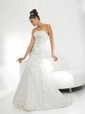 New Arrival Floor Length A Line Strapless Zipper Sweep/Brush Train With Lace,Ruffles Wedding Dresses