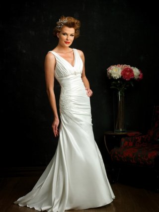New Arrival Floor Length A-Line V-Neck Zipper Sweep/Brush Train With Appliques,Beading, Wedding Dresses