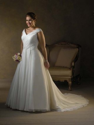 New Arrival Floor Length A-Line V-Neck Zipper Sweep/Brush Train With Ruffles Wedding Dresses