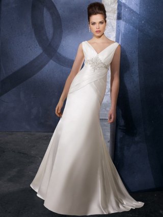 New Arrival Floor Length A-Line V-Neck Zipper With Beading,Ruffles Wedding Dresses