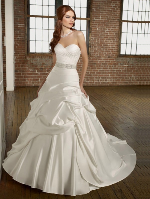 New Floor Length A-Line Sweetheart Low Back Sweep Train With Sequins,Sash Wedding Dresses WDresses00730
