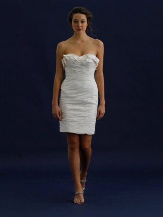 New Mini Length A-Line Strapless Low Back Sweep Train With Applique Wedding Dresses WDresses00925