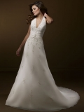 New Style Floor Length A-Line Halter Lace Up Sweep/Brush Train With Embroidery Wedding Dresses