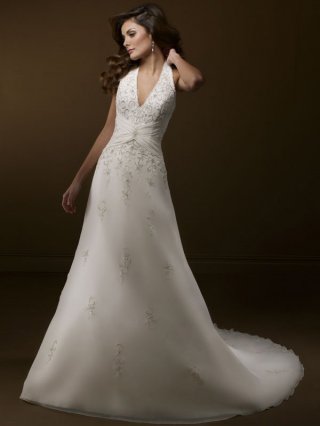 New Style Floor Length A-Line Halter Lace Up Sweep/Brush Train With Embroidery Wedding Dresses