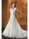 New Style Floor Length A-Line Short Sleeves Sweep Train With Embroidery,Sash Wedding Dresses WDresses01034