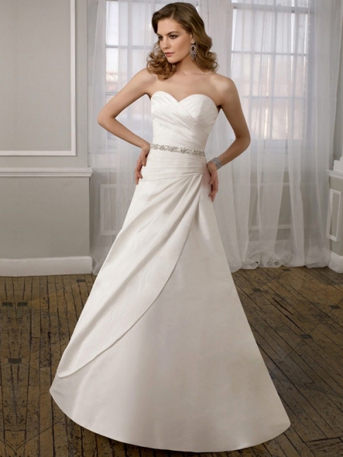 New Style Floor Length A-Line Sweetheart Low Back Sweep Train With Sash,Button Wedding Dresses WDresses00741