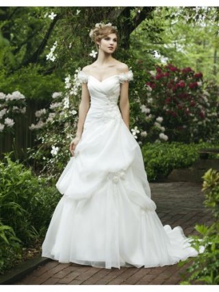 Off-the-shoulder Beaded Bodice Ball Gown Wedding Dress