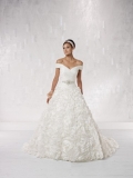 Organza and Taffeta Off-the-shoulder V-neckline Ball Gown Wedding Dress