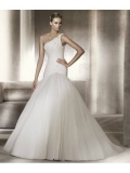 Organza Ball Gown Asymmetrical Neckline Gathered Bodice Wedding Dress