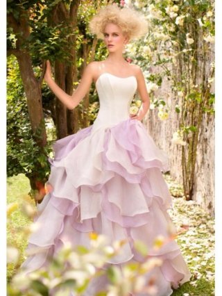 Organza Ball Gown Strapless Bateau Neckline Ruffled Bodice Wedding Dress
