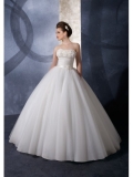 Organza Soft flowers accented Neckline Ball Gown Wedding Dress