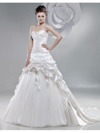 Organza Softly Curved Neckline Directionally Ruched Bodice Ball Gown Wedding Dress