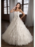 Organza Strapless Softly Curved Neckline Ball Gown Wedding Dress