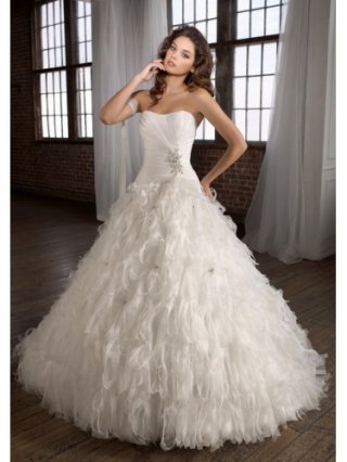 Organza Strapless Softly Curved Neckline Ball Gown Wedding Dress