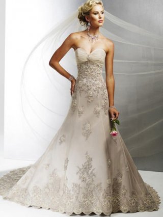 Outstanding Floor Length A-Line Sweetheart Low Back Sweep Train With Embroidery,Bandage Wedding Dresses WDresses00776