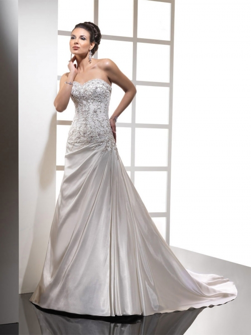 Outstanding Floor Length A-Line Sweetheart Low Back Sweep Train With Embroidery,Bandage Wedding Dresses WDresses00972