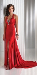 Crossed Back Beaded Long Evening Prom Dress