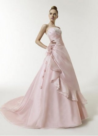A Line Strapless Chapel Prom Dress