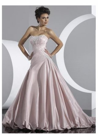 Princess Strapless A Line Ruched Skirt Chapel Train Taffeta