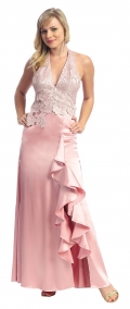 Embroidered Dusty Rose Bridesmaid Dress Halter