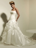 Popular Floor Length A-Line Strapless Low Back Sweep Train With Embroidery,Bandage Wedding Dresses WDresses00843
