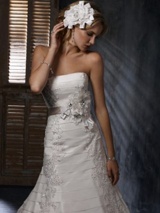Popular Floor Length A-Line Strapless Low Back Sweep Train With Embroidery,Flower,Bandage Wedding Dresses WDresses00941