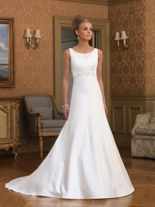 Precious Floor Length A-Line Bateau Low Back Sweep Train With Applique,Button Wedding Dresses WDresses00713