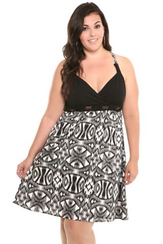 Black and White Tribal Dress with Wood Trim