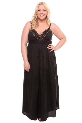 Black Tiered Bead Trim Maxi Dress